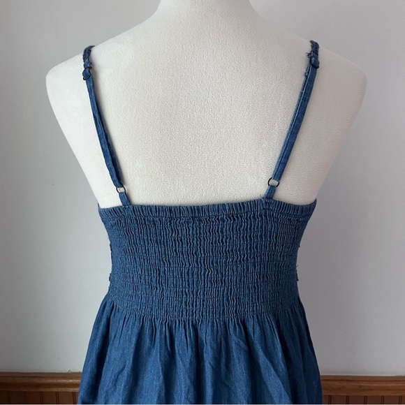 Lapis Denim crochet tiered midi dress smocked spaghetti blue embroidered small - Picture 4 of 6